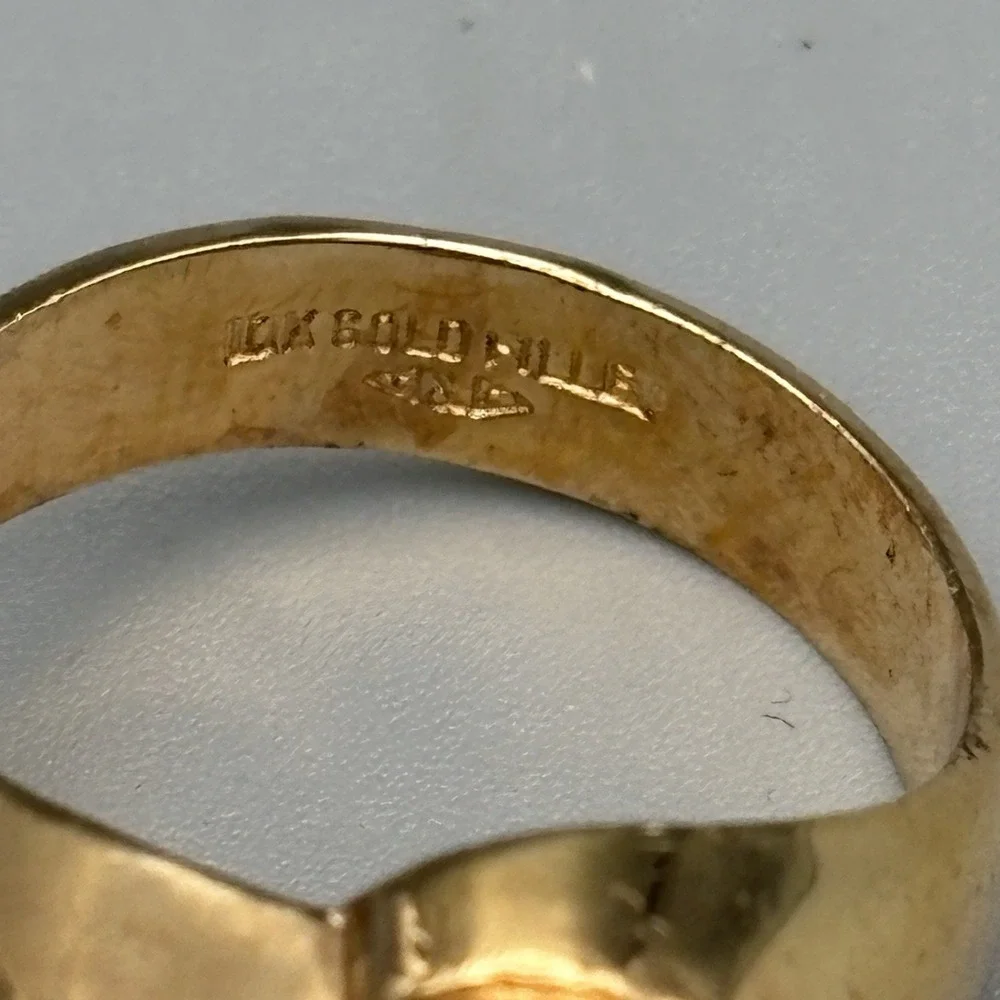 Vintage Mens 10k Gold Filled Ring Clear Stone 9.75 MCM Bold Statement 9.58g